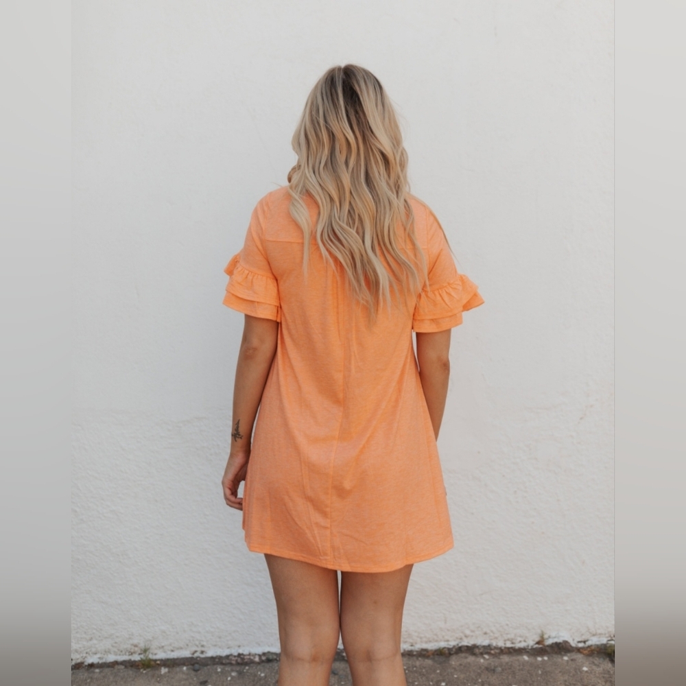 🧡☀️NWT New In "Sunny☀️Dress" Orange🧡 Ruffle Sleeves • Pocket on Chest • Large - Picture 3 of 11